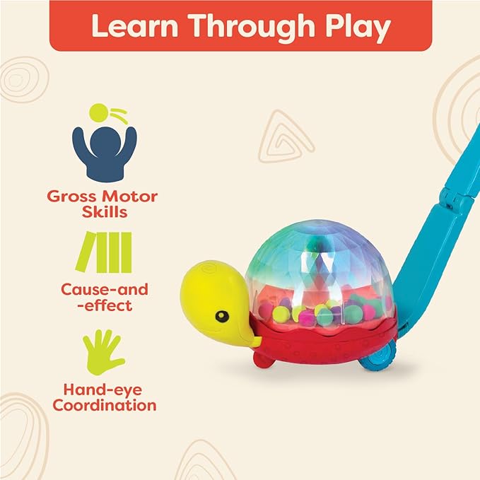 B. Toys - Interactive Baby Walker with Light-Up Ball Popper - 2-in-1 Turtle Push Toy for Crawling & Walking Development - Removable Handle Baby Toys with Glowing Effects for Toddlers 12+ Months