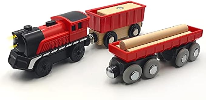 Battery Operated Cargo Train for Wooden Train Track Set Toys for Toddlers 3 4 5 Year Old Boys Kids Magnetic Couplings Construction site Fram Harbor Vehicle (Without Battery)