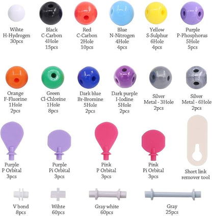 Swpeet 252 Pcs Molecular Model Kit for Inorganic & Organic Molecular Model Teacher and Student Kit - 86 Atoms & 153 Links & 12 Orbitals & 1 Short Link Remover Tool