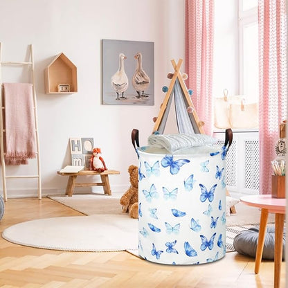 NTAOHAMPER Kids Laundry Hamper, Waterproof Storage Bin, Baby Nursery Hamper, Clothes Organizer, Toys Bin, Room Decor(Blue Butterfly)