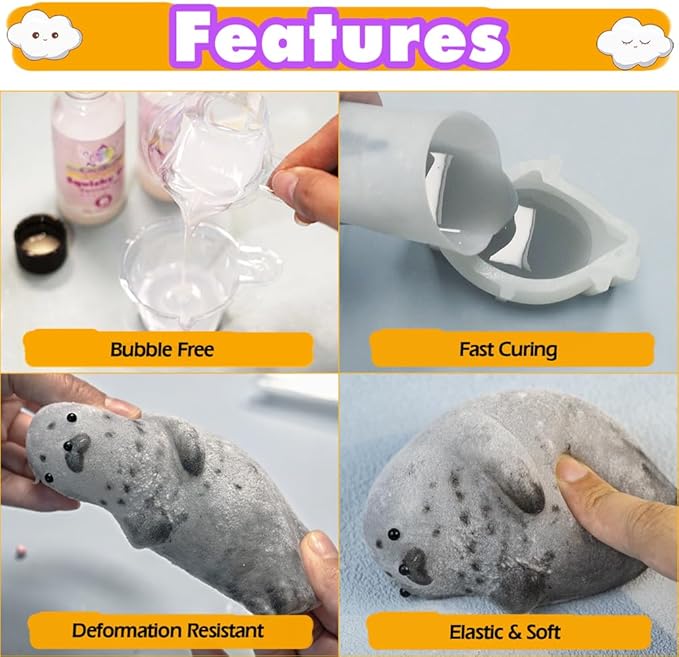 Taba DIY Squishy Maker Set – 3 Hamster & Seal Silicone Molds with A+B Liquid Gel, Pigments & Craft Accessories for Kawaii Animal Stress Relief Toys, Custom Fufu Plush Crafts & Gifts