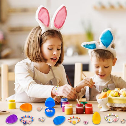 12 Pack Prefilled Easter Eggs with 24pcs Bracelets Rings Easter Basket Stuffers Easter Egg Fillers for Girls Party Favors Kids Toddler Easter Gifts