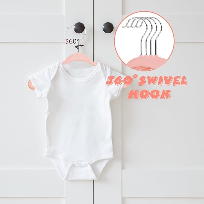 Velvet Baby Hangers 50 Pack, 11 Inch Kids Non Slip Hangers, Premium Childrens Hangers for Clothes, Space-Saving Nursery Hangers, Perfect Infant/Toddler Clothes Hangers for Daily Use(Pink)