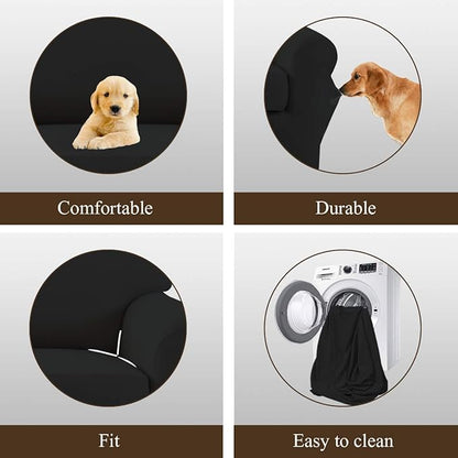 Easy-Going 4 Pieces Microfiber Stretch Recliner Slipcover – Spandex Soft Fitted Sofa Couch Cover, Washable Furniture Protector with Elastic Bottom for Kids, Pet(Recliner, Black)