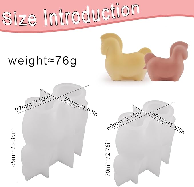 2Pcs European-Style Horse Resin Casting Silicone Molds Exquisite Pony Epoxy Molds for Plaster Cement Concrete Home Decoration Candle Making Art Crafts DIY Handmade Ornaments Party Favors