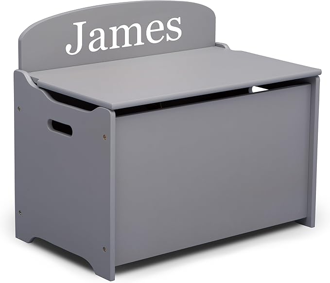 Delta Children Personalized MySize Deluxe Toy Box, Grey
