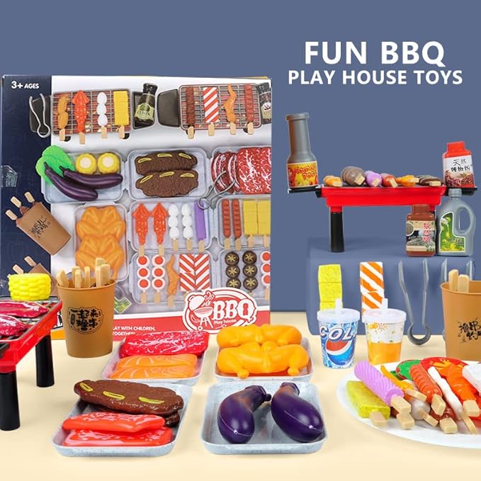 80 PCS BBQ Grill Playset Toy Barbecue Kitchen Cooking Playset, Interactive Grill Play Food BBQ Accessories Set for Girls Boys Toddler Play Cooking Set for Toddlers 1-3 Cooking Toys for Kids Ages 4-8