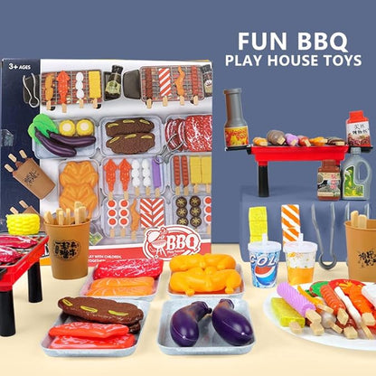 80 PCS BBQ Grill Playset Toy Barbecue Kitchen Cooking Playset, Interactive Grill Play Food BBQ Accessories Set for Girls Boys Toddler Play Cooking Set for Toddlers 1-3 Cooking Toys for Kids Ages 4-8