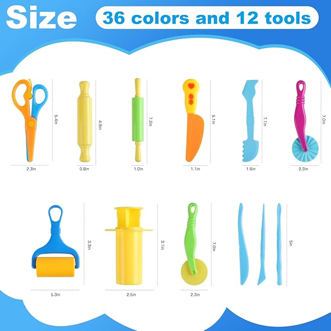 Air Dry Clay 48Pcs - 36 Colors Modeling Clays Kit with 12Pcs Dough Tools, Dough Accessories Includes Basic Dough Tools and DIY Molding Magic Clay for Boys,Girls,Kids Ages 4-8