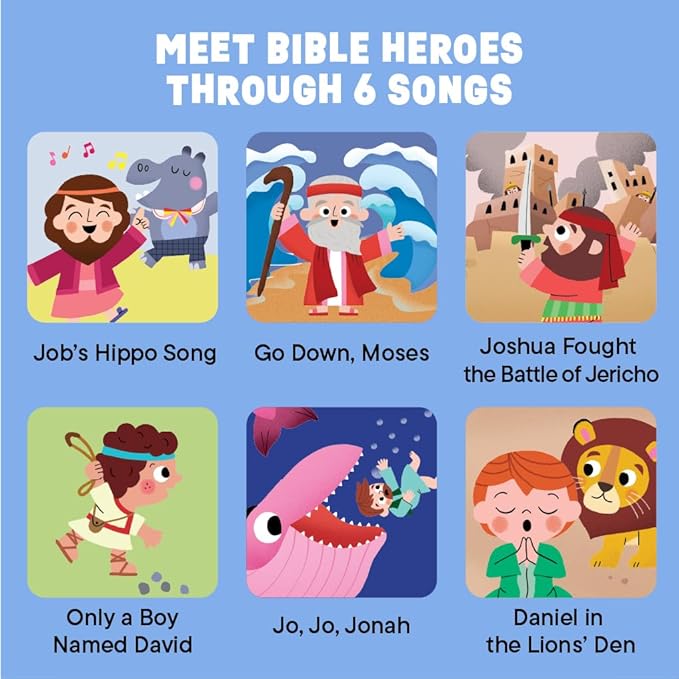 Bible Heroes Christian Sound Books for Kids - 6 Bible Songs for Toddlers – Christian Gifts for Kids - Baby Bible for Baptism, Christening, Dedication Gifts, Sunday School, Preschool Homeschool