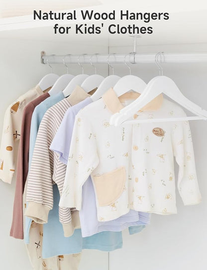 StorageWorks Baby Clothes Hangers, Kids Wooden Hangers with Pant Bar, 20-Pack Natural Wood Hangers for Toddler, Children's Coat Hangers for Closet, Solid Maple Wood Baby Hangers, White