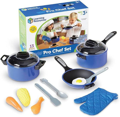 Learning Resources Pretend & Play Pro Chef Set, Kitchen Toys for Kids, Pretend Kitchen, Pots and Pans for Kids, 13 Pieces, Ages 3+