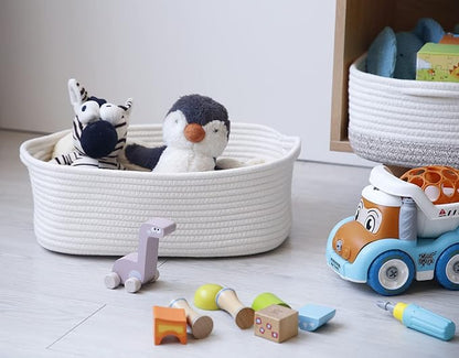 Woven Cotton Rope Storage Basket, Cube Changing Table Organizer for Closet Towels, Baby Nursery Bin, Small Dog Cat Toy Box, Gift Baskets empty (White)