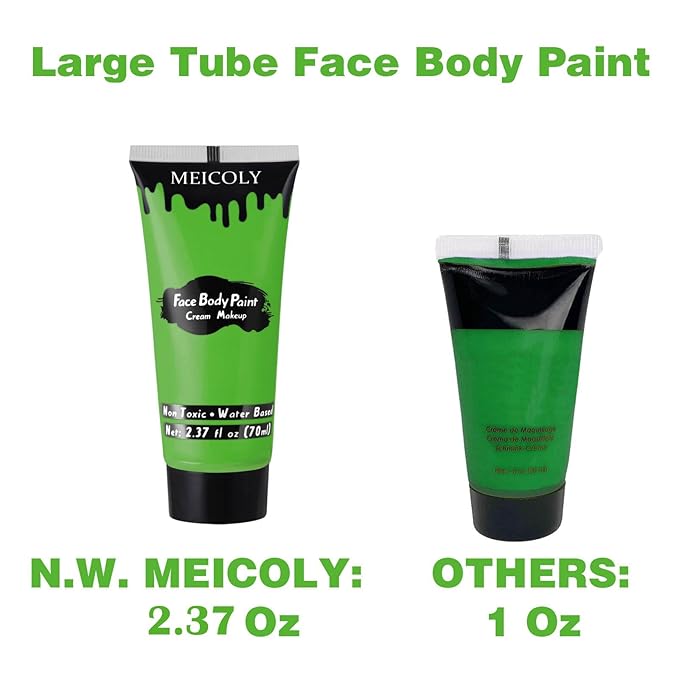 MEICOLY Light Green Face Body Paint(2.37Oz),St Patrick's Day Accessories, Lime Green Face Paint for Halloween SFX Witch Elphaba Makeup,Camouflage Hunting Hulk Gamora, Christmas Stockings Stuffer