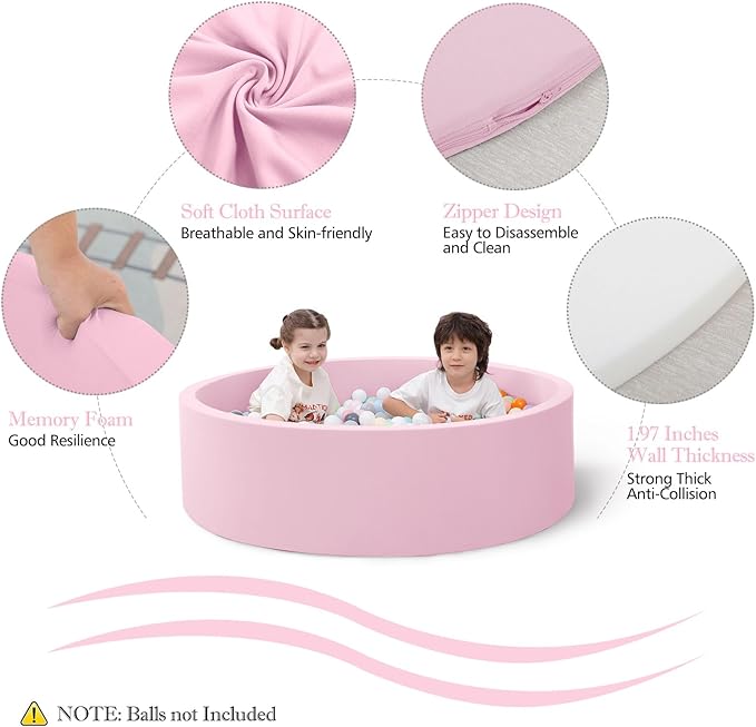 SHJADE Ball Pit for Toddlers, 35.4"x 11.8" Foam Ball Pits, Indoor Soft Round Baby Playpen for Children, Ideal Gift for Toddlers, Pink, (Balls not Included)