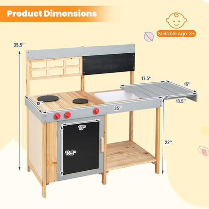 HONEY JOY Mud Kitchen, Wooden Outdoor Play Kitchen for Toddlers, Removable Sink, Chalkboard, Kids Kitchen Playset, Mud Table, Pretend Play Mud Kitchen for Kids Outdoor, Gift for Boys Girls