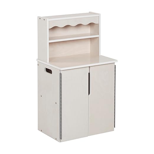 ECR4Kids Play Kitchen Storage Cupboard, Wooden Playset, White Wash