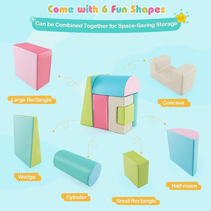 HONEY JOY 6-Piece Climb and Crawl Playset, Soft Climbing Foam Block Activity Play Structure Gym Equipment for Infant Baby, Color Coordination, Waterproof Indoor Climbing Toys for Toddlers (Green)