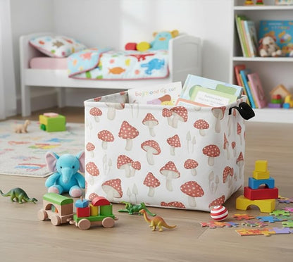 HIYAGON Rectangular Kids Basket Baby Girl Basket Fabric Storage Bin Organizer Box Room Decor(Mushroom)