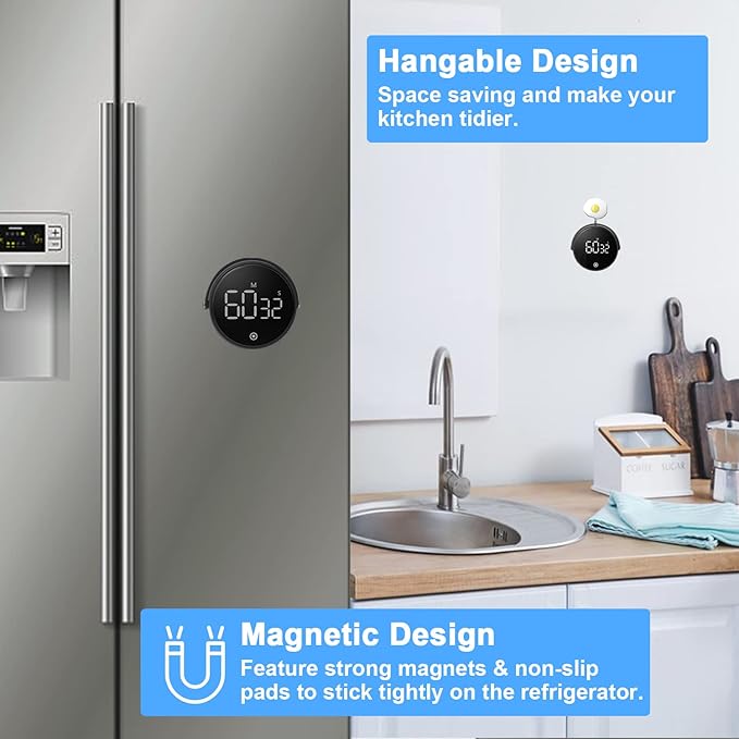 Digital Kitchen Timer for Cooking,Large LED Display Productivity Timer,Magnetic Countdown Timer Clock with 3-Level Volume Adjustable for Seniors, Kids, Teachers, Classroom, Exercise, Fitness