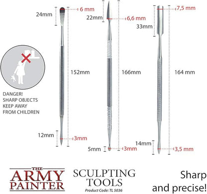 The Army Painter Clay Sculpting Tools - Set with Three Double Ended Stainless Steel Dab Tool, Polymer Clay Tools for Modeling Plastic, Resin, and Metal Miniatures - Green Stuff Putty Tool Clay