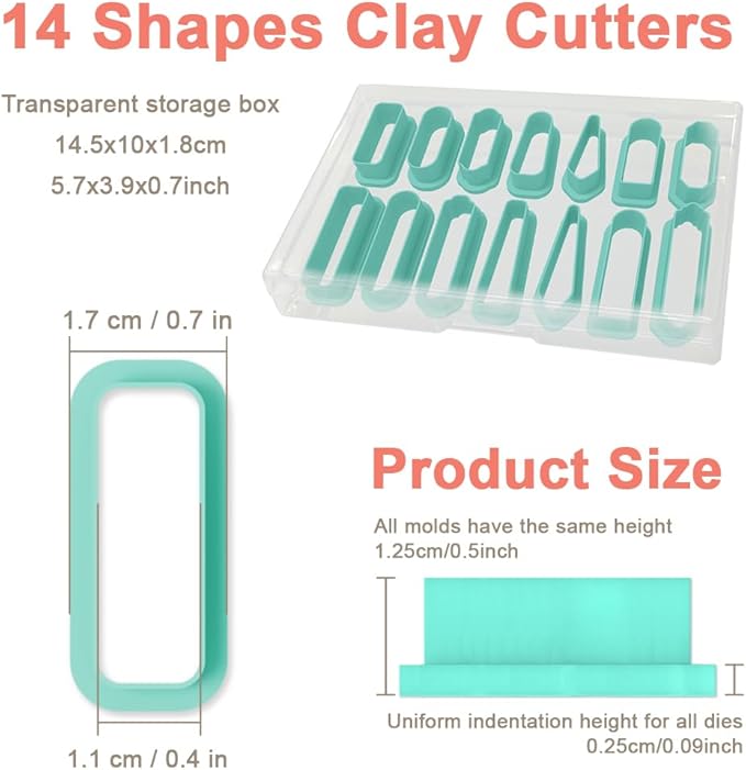 14pcs Rectangle Clay Cutters, Polymer Clay Cutting Tools for Earrings Making, Clay Jewelry Making Kit for Handicraft Enthusiasts