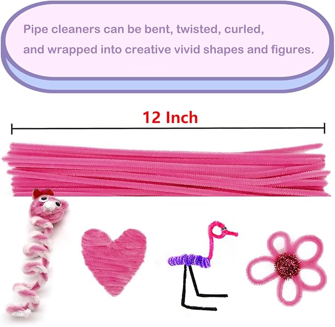 Cldamecy 100 pcs Pink Pipe Cleaners with 20 pcs Googly Eyes,Chenille Stems for Craft Project,Craft Pipe Cleaners for DIY Projects,Arts and Holiday Decoration