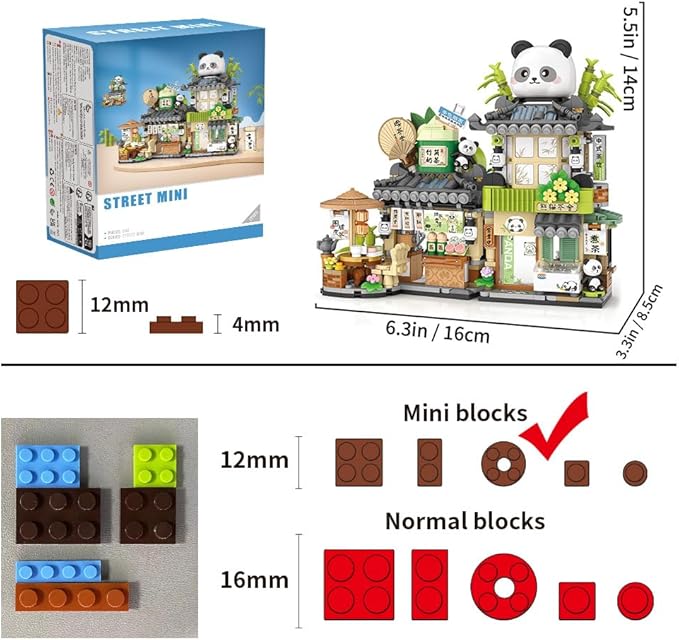 City Tea House Building Blocks Set, Openable Panda Construction Tea Shop Building Toys for Boys Girls Age 8+, 860pcs Mini Bricks (Not Compatible with Lego)