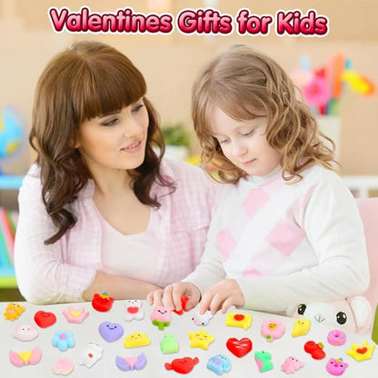 Valentines Day Gifts for Kids - 30 Pack Valentines Mochi Squishy Toys, Mini Kawaii Squishies Fidget Toys Prizes for Kids School Classroom Party Favors and Valentines Day Decor