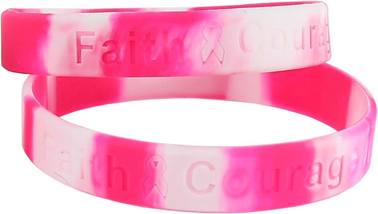 Skeleteen Breast Cancer Awareness Bracelets - Pink Ribbon Camouflage Silicone Rubber Cancer Support Bulk Party Giveaways Favors - Lot of 50