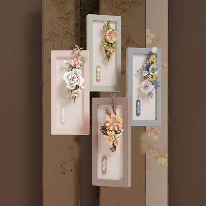Painting Wall-Hangable Four Seasons Flowers Idea Frame Building Blocks, Wall-Hangable Wall Art Flower Frame Series, Lily、Orchid and Rose, Compatible with Lego 630 Building Accessory (243 PCS)