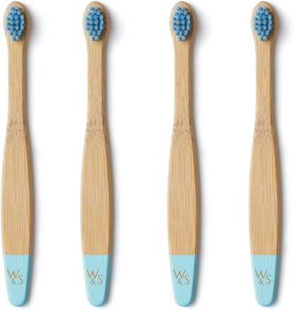 Wild & Stone Organic Baby Bamboo Toothbrushes | 4 Pack | Soft Bristles | 100% Compostable Handle | BPA Free | Vegan Baby Toothbrushes (Baby Blue)