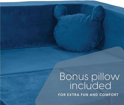 Milliard Kids Couch - Modular Kids Sofa for Toddler and Baby Playroom/Bedroom Furniture (Navy Blue) with Bonus Pillow