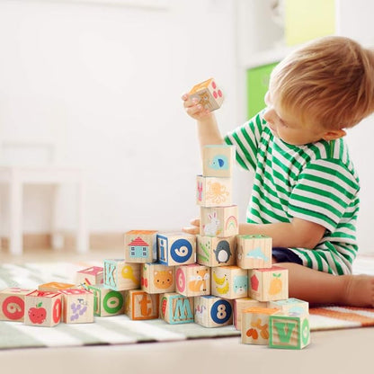Joqutoys ABC Wooden Building Blocks for Toddlers 1-3 Large, 26 PCS Alphabet & Number Stacking Blocks, Educational Learning Toys for Boys Girls Kids Gifts 1.65''