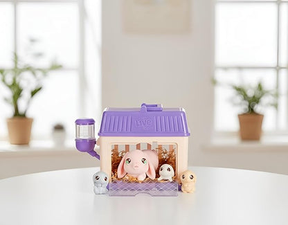 Little Live Pets Bunny Mini Interactive Live Pet Toy Set, Hutch Animal Playset with 3 Surprise Babies, 20+ Sounds, Bunny Accessories for Girls Toys for Ages 3+