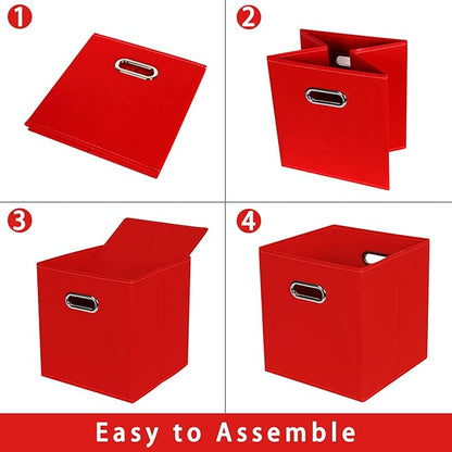 Fabric storage bins Cubes, Fabric Cube Organizer with Handle, Foldable Cube Bins for Cloth or Accessary Storage, 11x11x11, Set of 8, (Red)