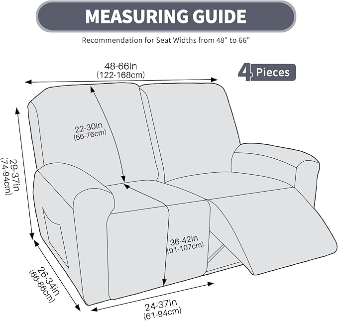 JIVINER Loveseat Recliner Covers, Jacquard 4 Piece Recliner Sofa Cover with Pockets Washable Lazy Boy Reclining Couch Protector with Elastic Bottom (Recliner Loveseat, Wine Red)