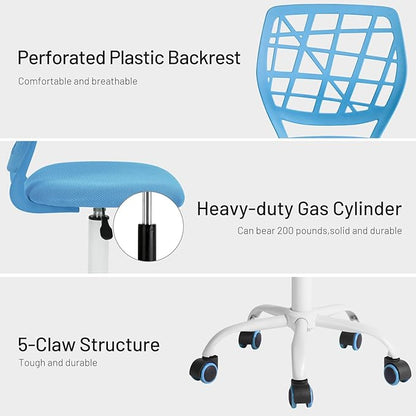 FurnitureR Kids Desk Chair, Small Office Chair Armless Adjsutable Swivel Task Chair with Soft Cushion for Study Kids Teens Child, Blue