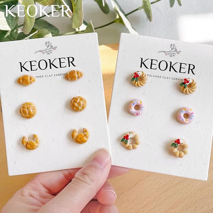 KEOKER Dessert & Bread Polymer Clay Molds & Charcuterie Boards Clay Cutters, Clay Silicone Molds, 6 Shapes Polymer Clay Cutters, 12pcs Earring Molds for Polymer Clay, Polymer Clay Molds for Jewelry