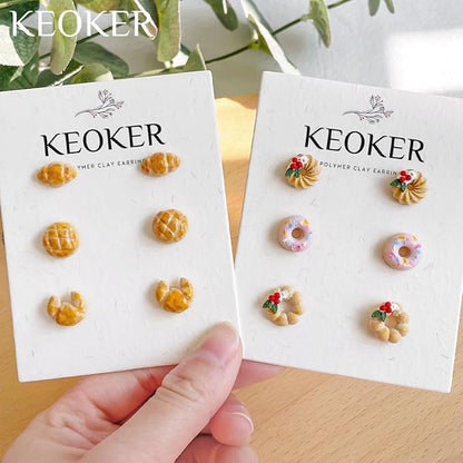 KEOKER Dessert & Bread Polymer Clay Molds & Charcuterie Boards Clay Cutters, Clay Silicone Molds, 6 Shapes Polymer Clay Cutters, 12pcs Earring Molds for Polymer Clay, Polymer Clay Molds for Jewelry