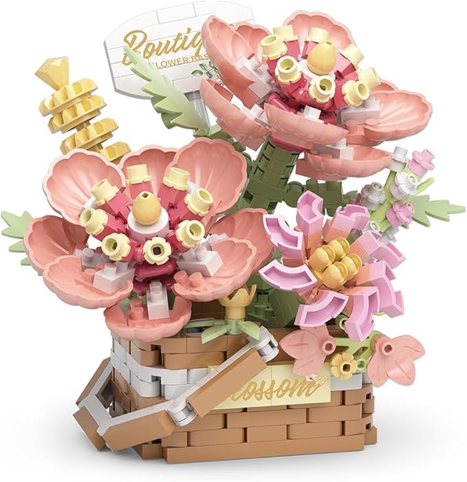 Flowers Succulents 3.6In Building Toy Set, 455 Pcs Botanical Collection for Office Home Decoration Flower Plant Building Blocks Toy, As a Adults, Kids, Girls Idea Gifts