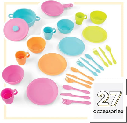 KidKraft 27-Piece Bright Cookware Set, Plastic Dishes and Utensils for Play Kitchens