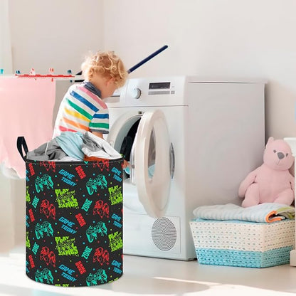CLOCOR Large Laundry Basket,Waterproof Nursery Hamper,Collapsible Fabric Storage Container,Room Decor,Gift Basket（Game On