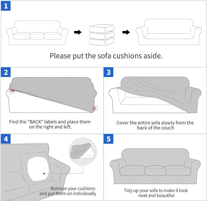 MAXIJIN 3 Piece Stretch Couch Covers for 2 Cushion Couch Sofa Slipcovers with 2 Extra Large Seat Cushion Couch Jacquard Loveseat Sofa Couch Cover for Dogs (2 Cushion Sofa, Navy Blue)