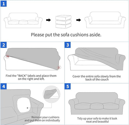 MAXIJIN 3 Piece Stretch Couch Covers for 2 Cushion Couch Sofa Slipcovers with 2 Extra Large Seat Cushion Couch Jacquard Loveseat Sofa Couch Cover for Dogs (2 Cushion Sofa, Navy Blue)