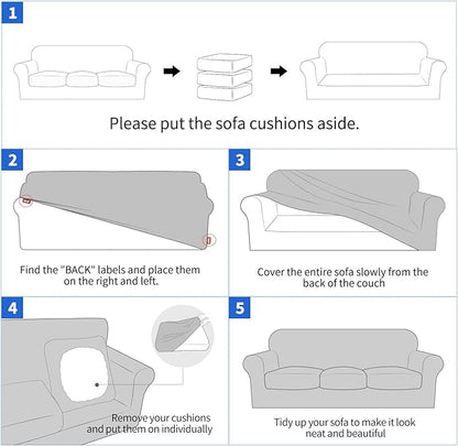 MAXIJIN 3 Piece Stretch Couch Covers for 2 Cushion Couch Sofa Slipcovers with 2 Extra Large Seat Cushion Couch Jacquard Loveseat Sofa Couch Cover for Dogs (2 Cushion Sofa, Army Green)