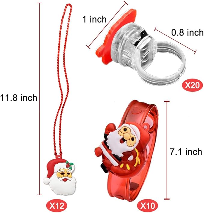 Atonofun Christmas Party Favors for Kids Light Up Christmas Gift Flash Rings Necklaces Bracelets 42 Pack Christmas LED Toys Glow in the Dark Christmas Party Supplies for Christmas Stocking Stuffers