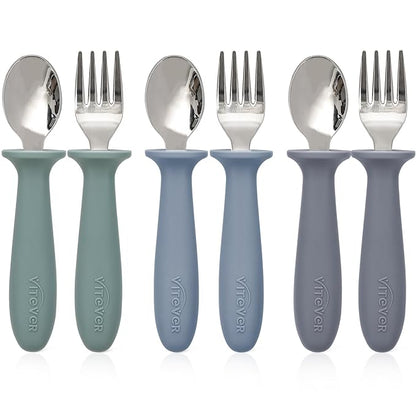 6 Pieces Toddler Utensils, Kids Safe Spoons and Forks, Children Silverware Set with Silicone Handle, 18/8 Stainless Steel, Food-grade Silicone，BPA Free - Dishwasher Safe