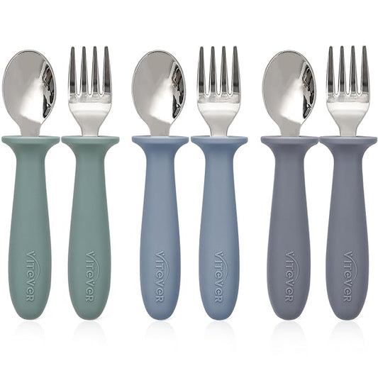 6 Pieces Toddler Utensils, Kids Safe Spoons and Forks, Children Silverware Set with Silicone Handle, 18/8 Stainless Steel, Food-grade Silicone，BPA Free - Dishwasher Safe