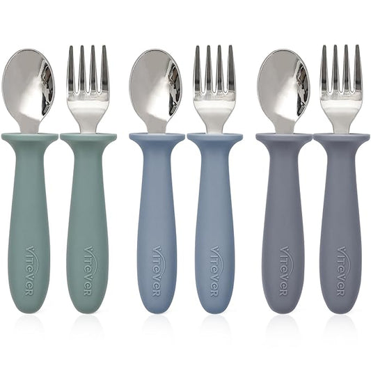 6 Pieces Toddler Utensils, Kids Safe Spoons and Forks, Children Silverware Set with Silicone Handle, 18/8 Stainless Steel, Food-grade Silicone，BPA Free - Dishwasher Safe